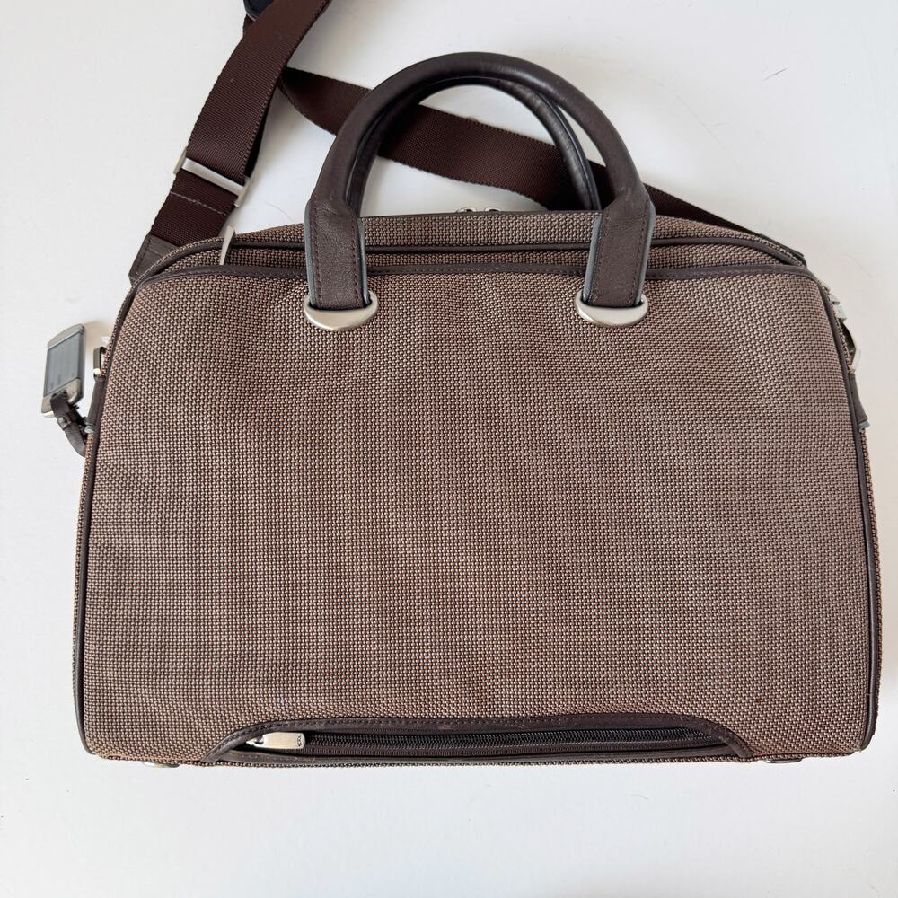 Tumi Brown Ballistic Nylon Leather Trim Laptop Briefcase Messenger Bag - Picture 3 of 14